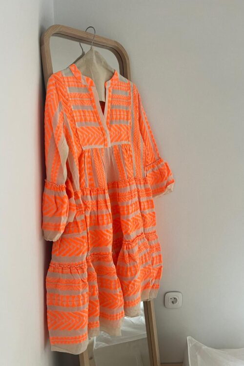 devotion twins ella dress neon orange midi