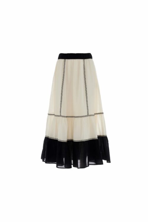 erato cotton midi skirt by devotion twins – bohemian tiered skirt