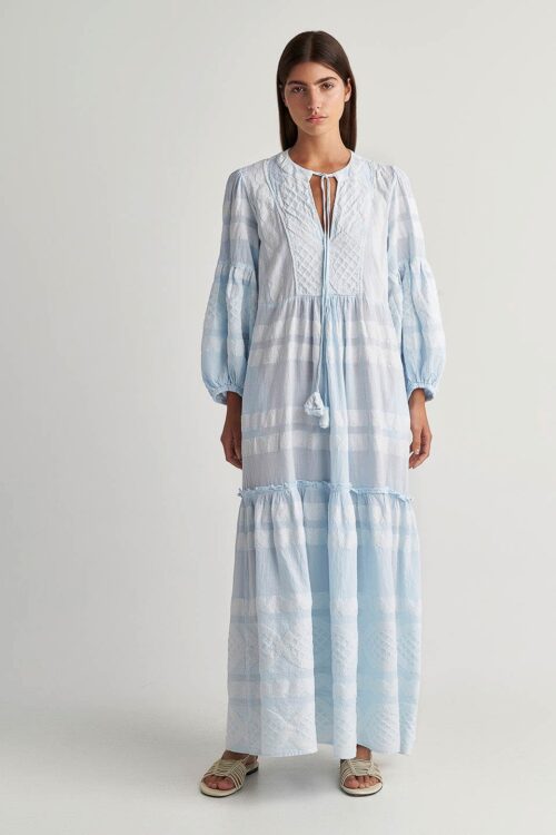 pearl & caviar zakara ydra maxi dress in ciel – elegant bohemian style