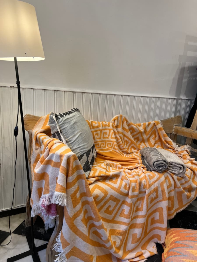 Blanket Cotton Greek Circles light Orange Ecru