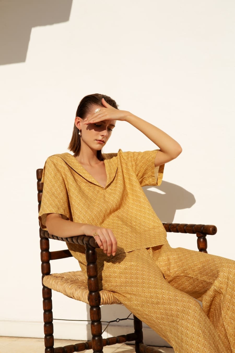 Dovima straw Blouse by Yiorgos Koulasidis