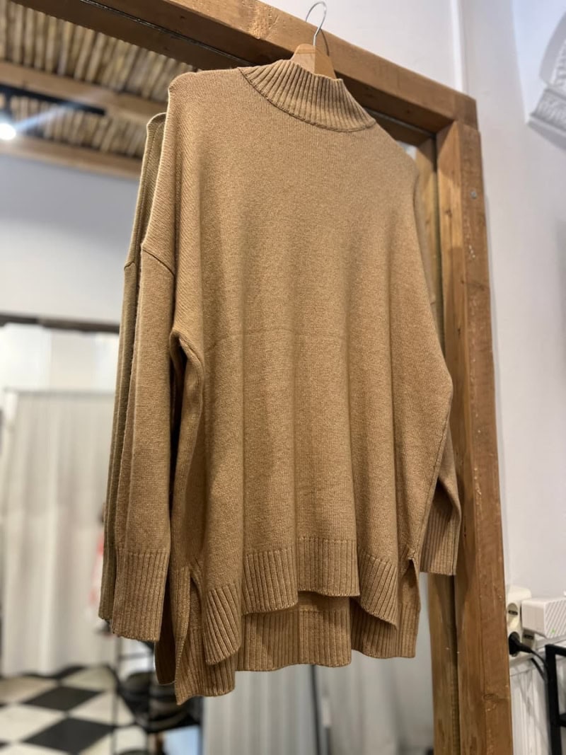 philosophy long turtleneck sweater camel