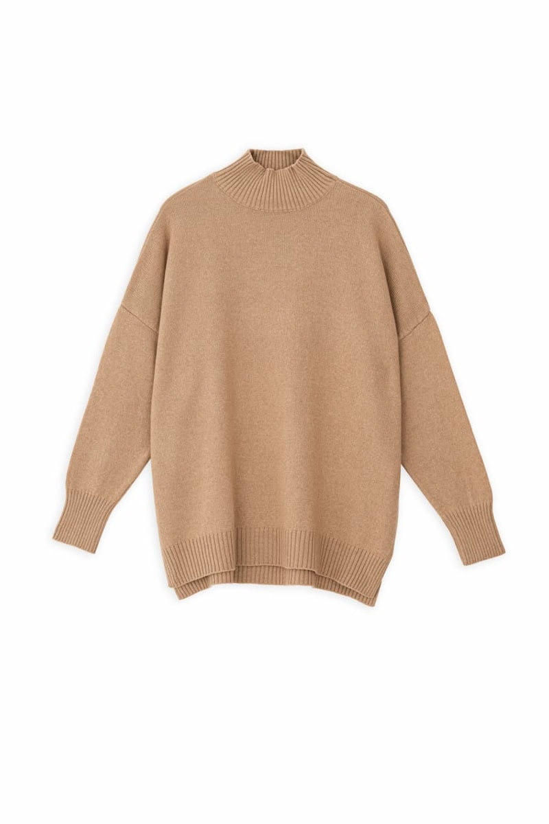 philosophy long turtleneck sweater camel