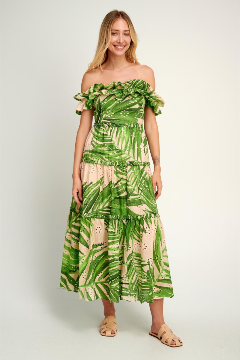 Pearl & Caviar Broderie Off-Shoulder Tiered Dress