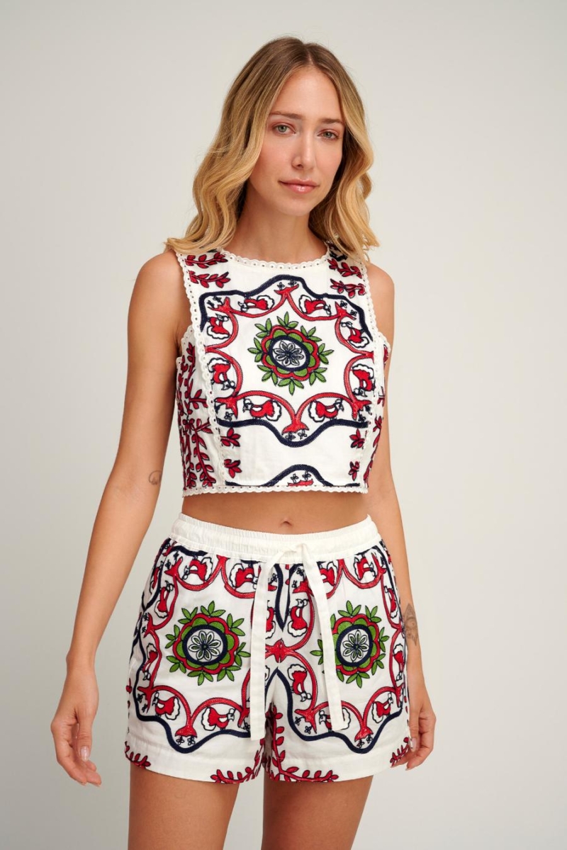 Pearl and Caviar embroidered crop top Samarina S25P1235