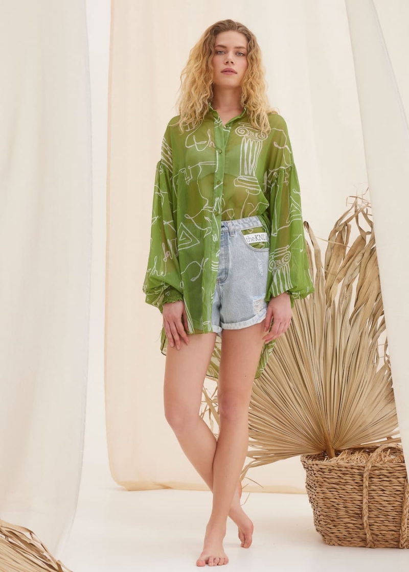 The Knls Eros Silk Shirt Tunic Top Lime