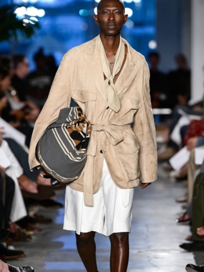 Guanabana woven bag featured in fashion show runway look with modern styling