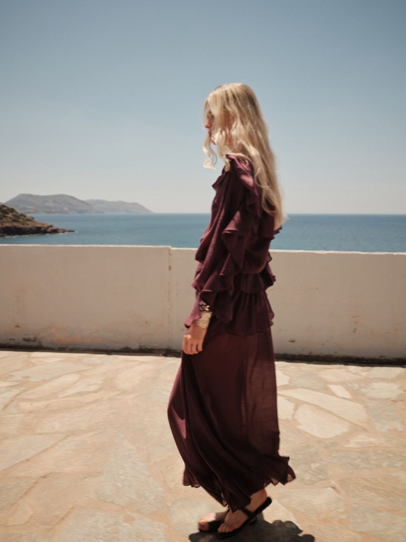 Devotion Twins Glowve maxi skirt layered ruffle skirt Greek designer fashion