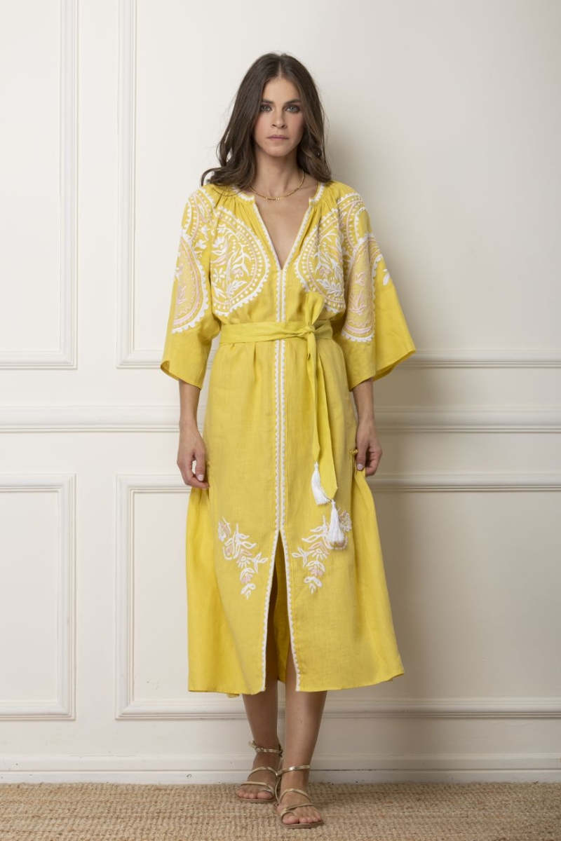 etoile coral areti dress yellow embroidered 
