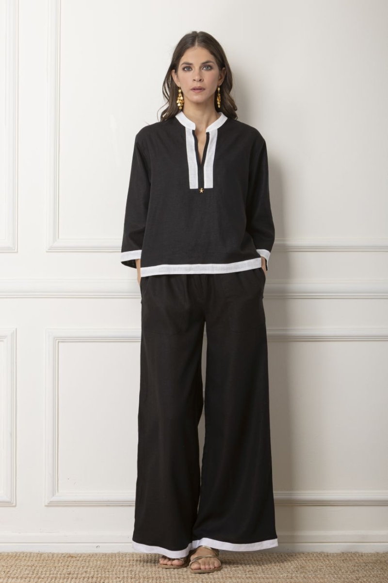 etoile coral ariadne black & white linen set
