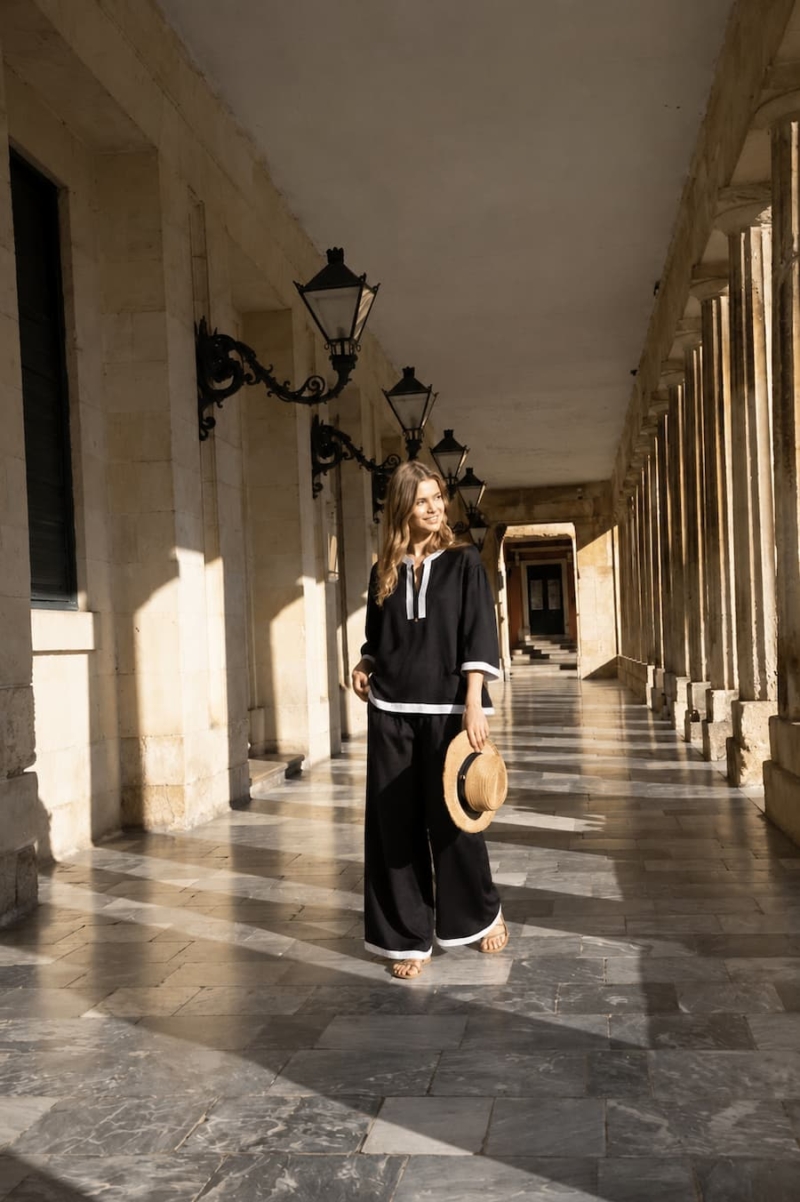 etoile coral ariadne black & white linen set