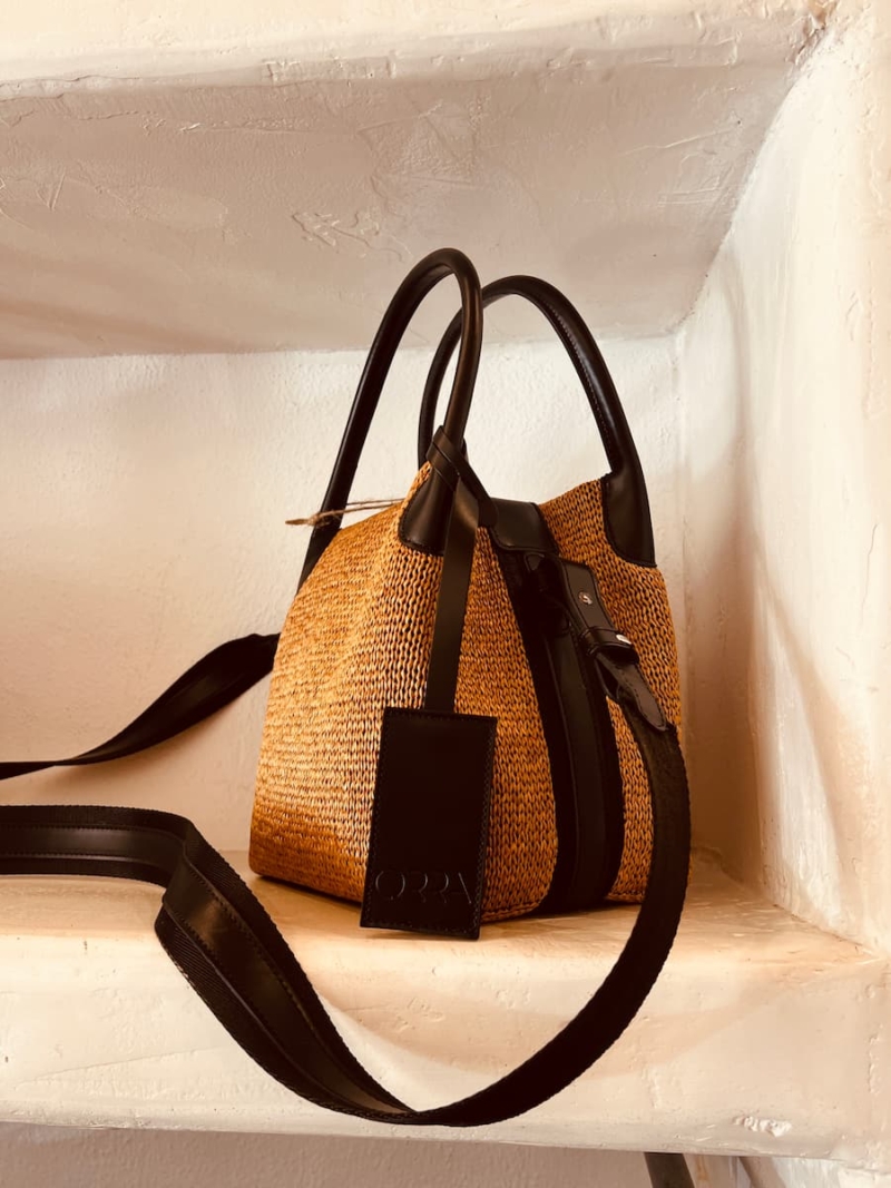 orra lona raffia leather bag – handcrafted raffia & leather tote bag