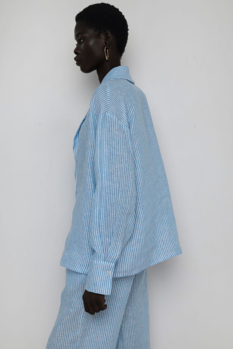 yiorgos koulasidis linen stripe shirt – sky blue linen oversized shirt