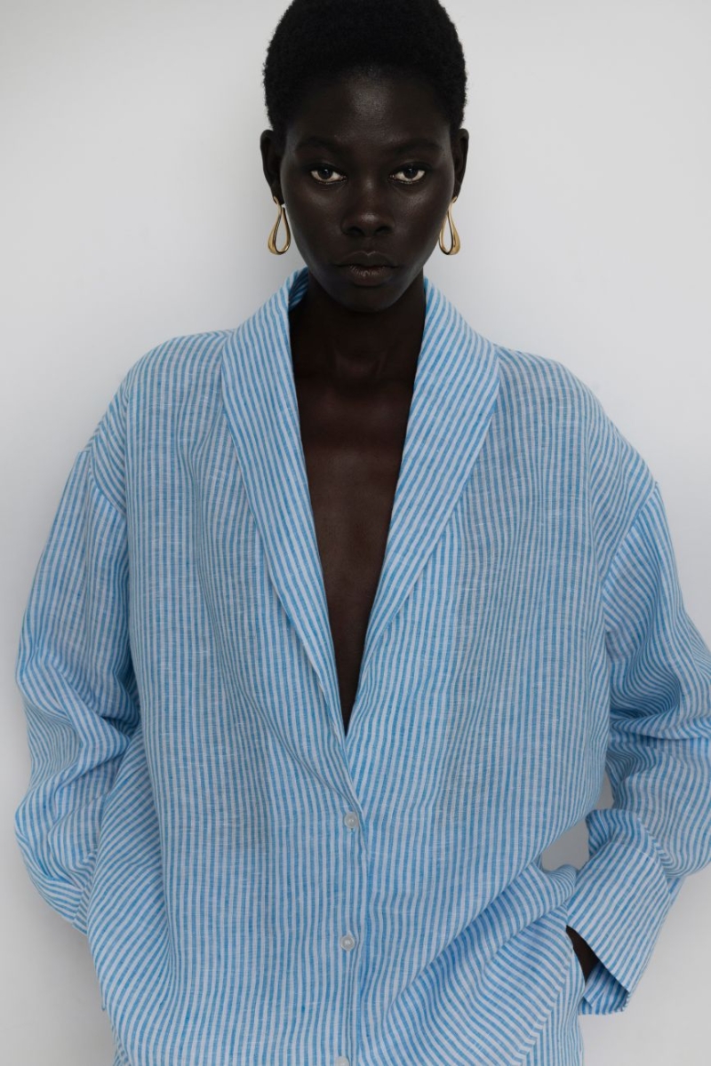 yiorgos koulasidis linen stripe shirt – sky blue linen oversized shirt