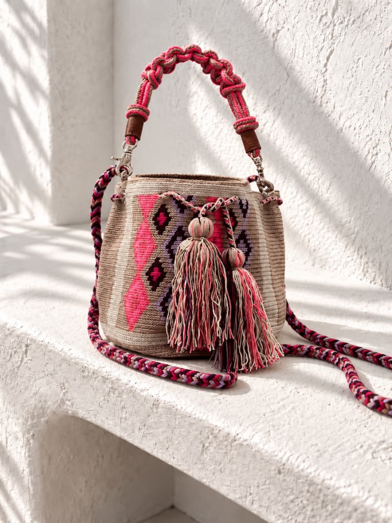 guanabana crossbody bag m with short macrame handle romvos