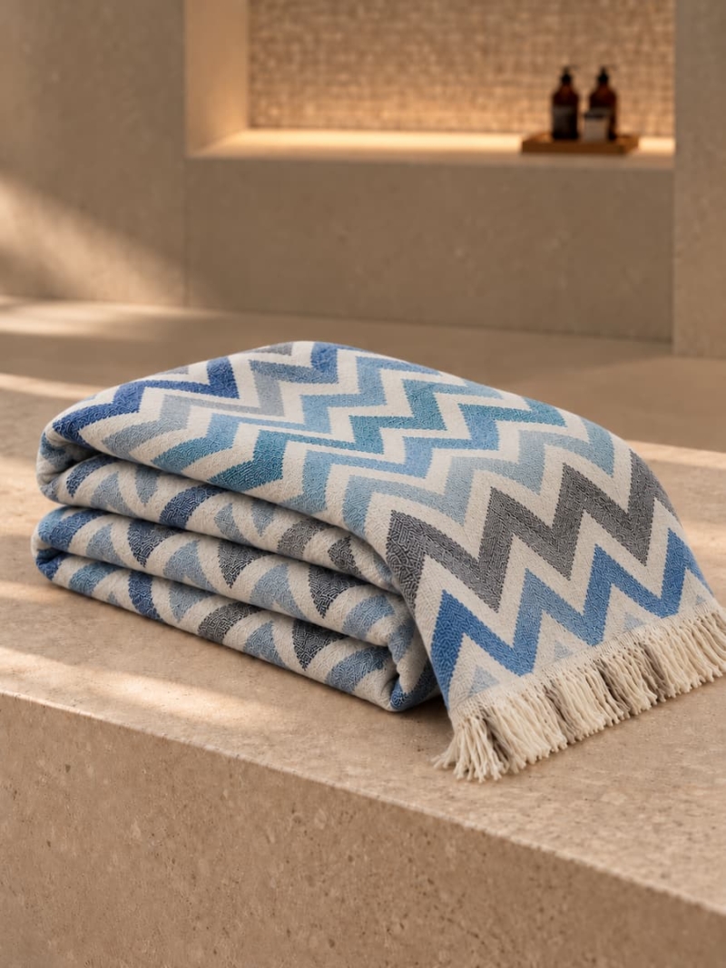 fouta blanket blue waves