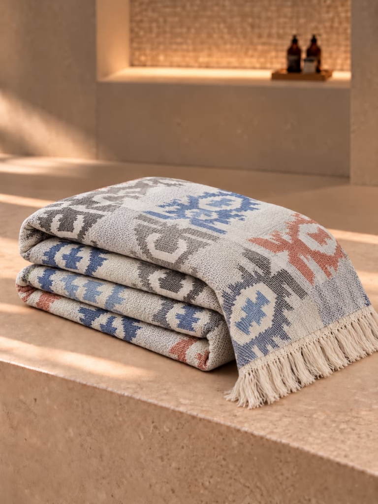 fouta blanket rug blue