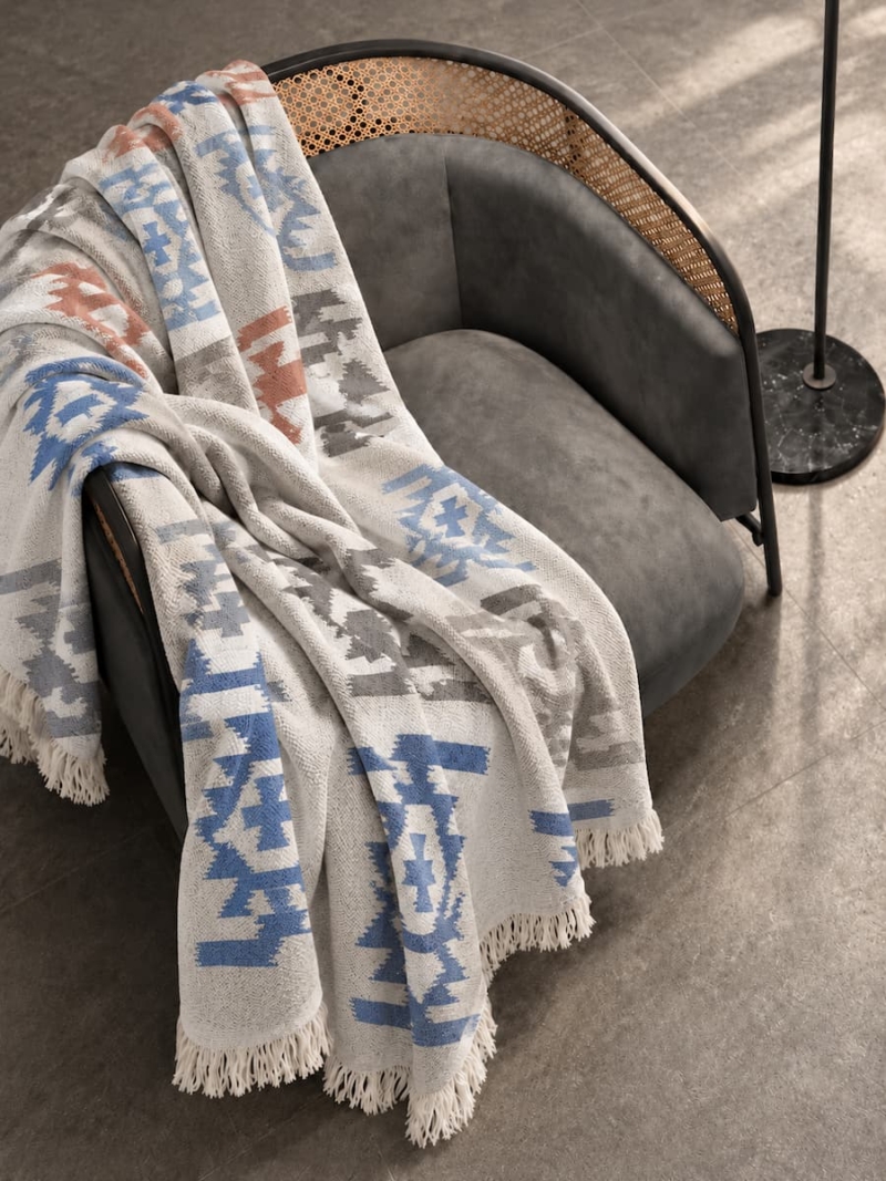 fouta blanket rug blue