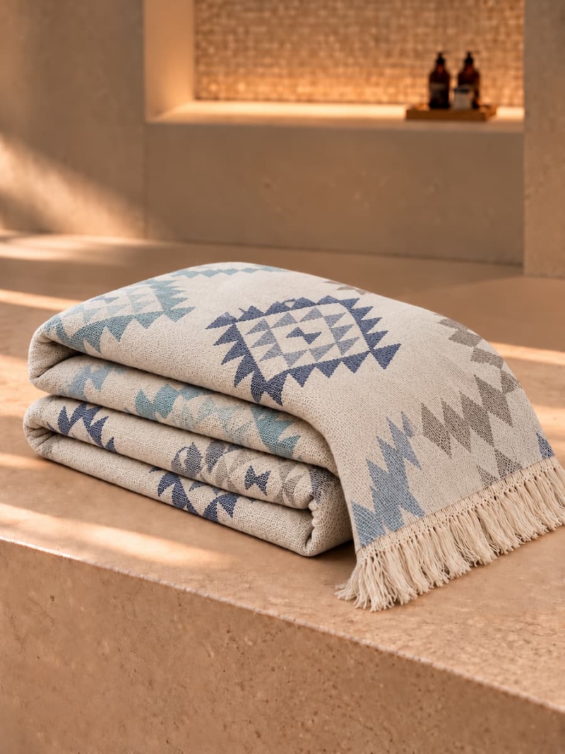 fouta blanket squares blue