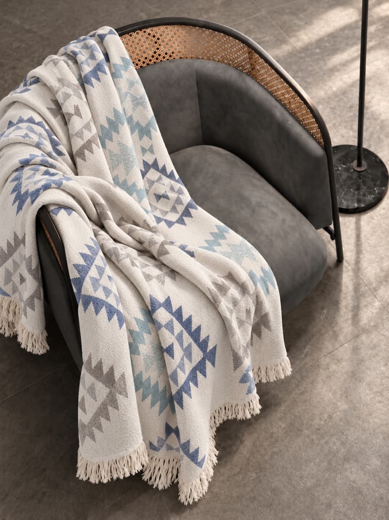 fouta blanket squares blue