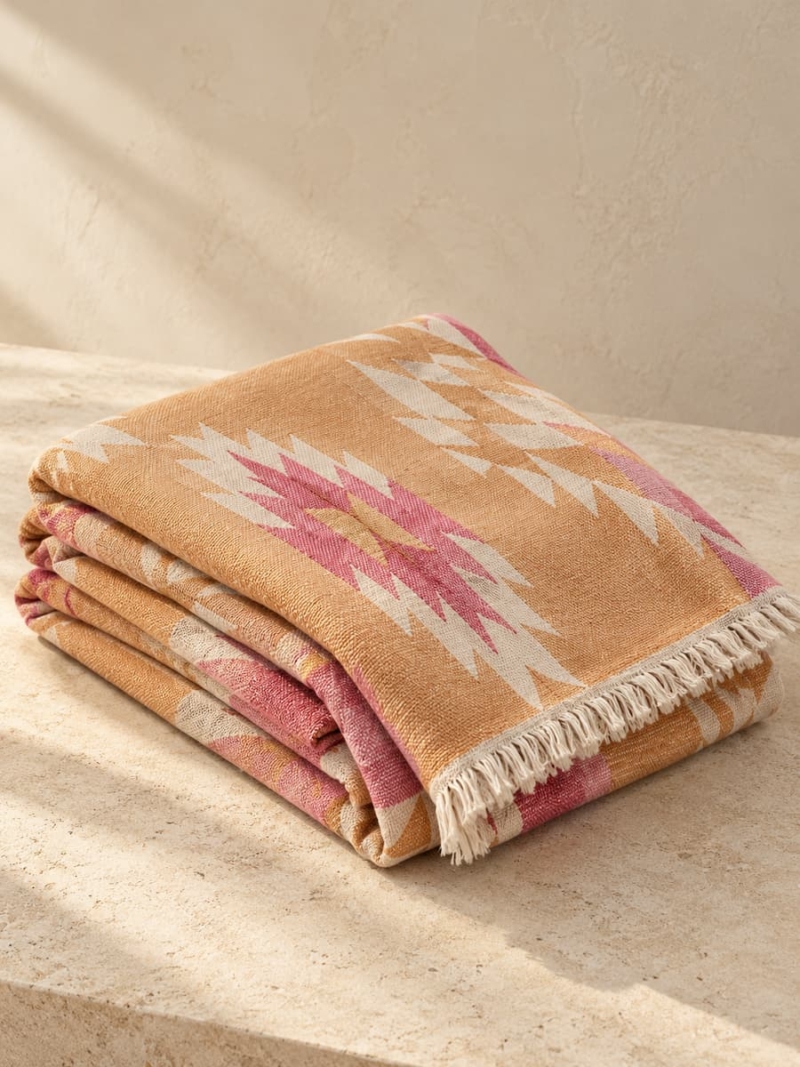 fouta blanket squares pink orange