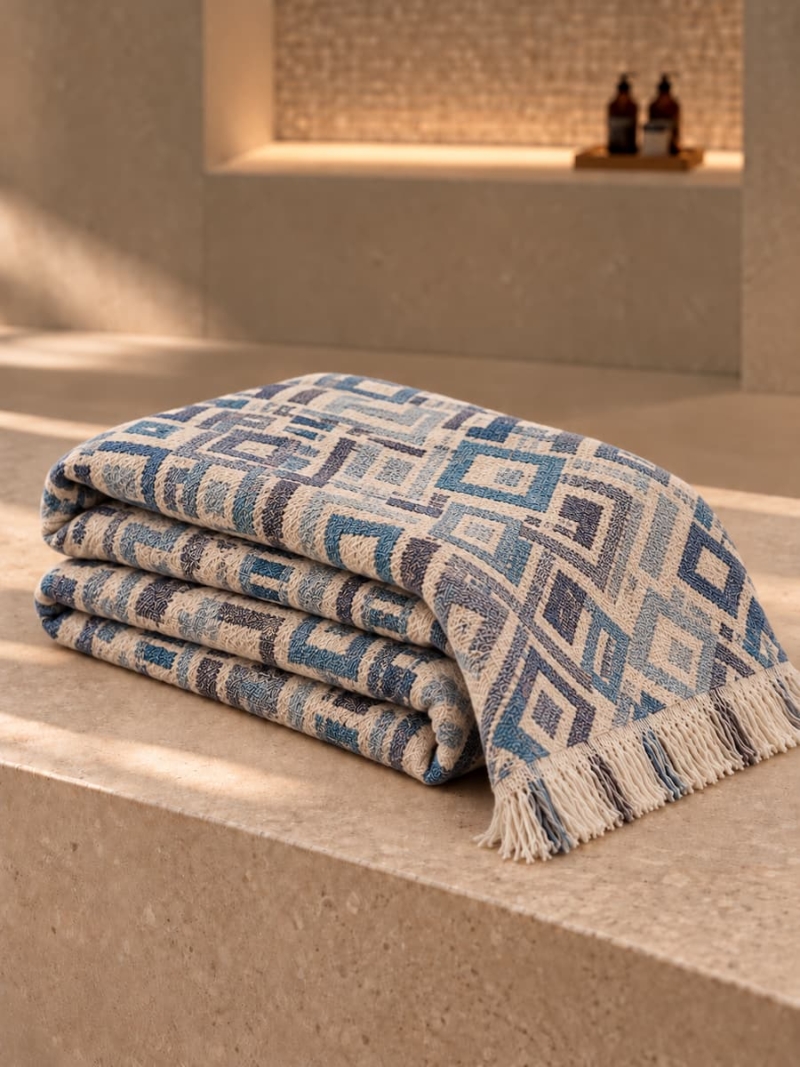fouta blanket tetris blue 