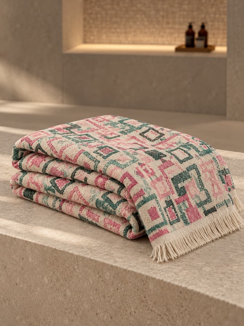 fouta blanket tetris green pink