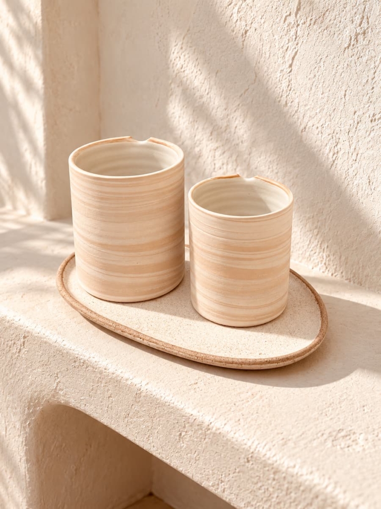 handmade earthenware cup & tray set