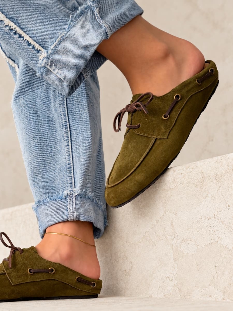 sofia mules olive suede
